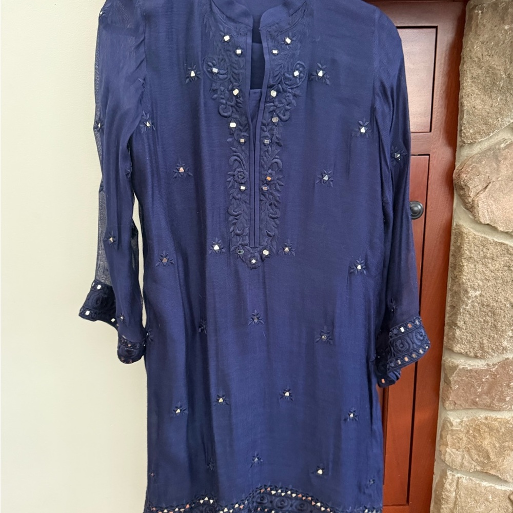 Embroidered Navy Tunic with mirror work